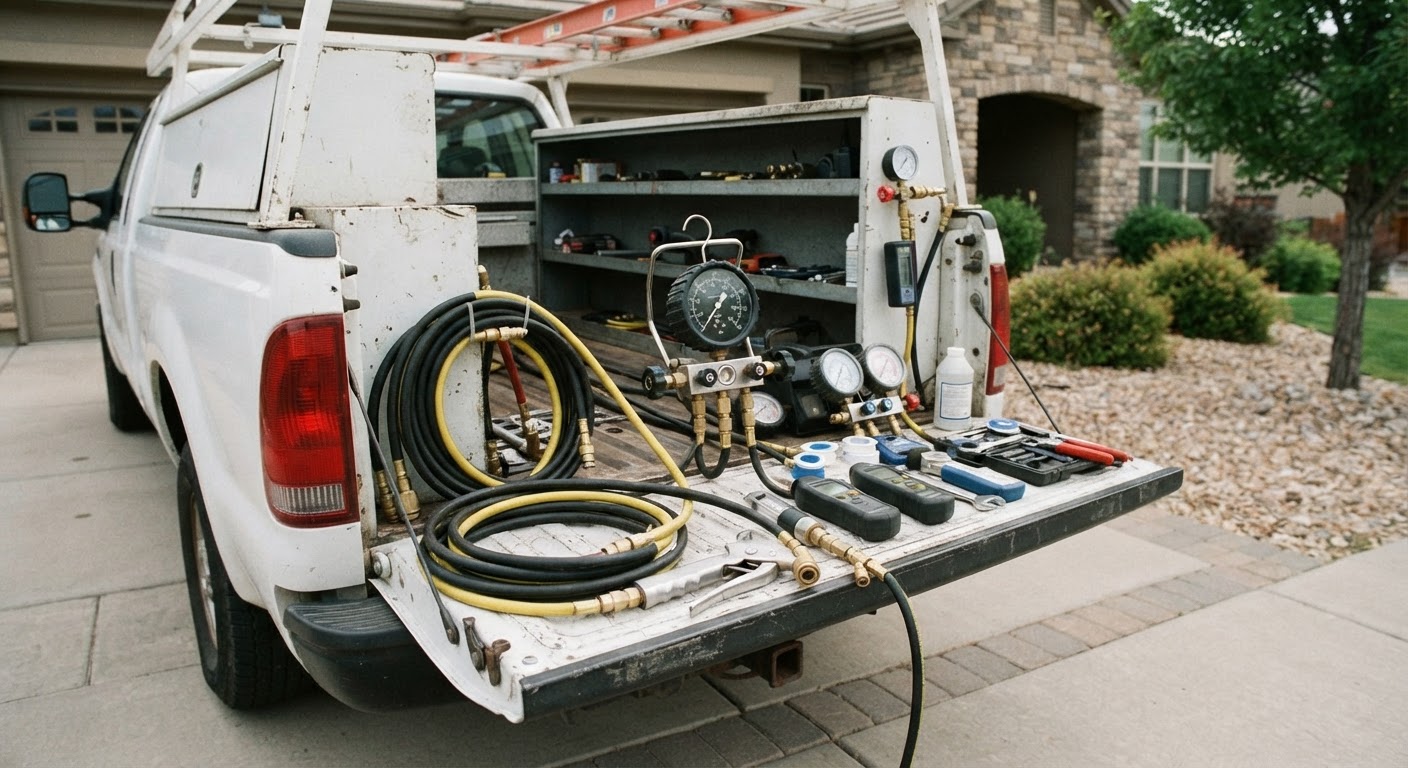 Technician preparing professional pest control application equipment